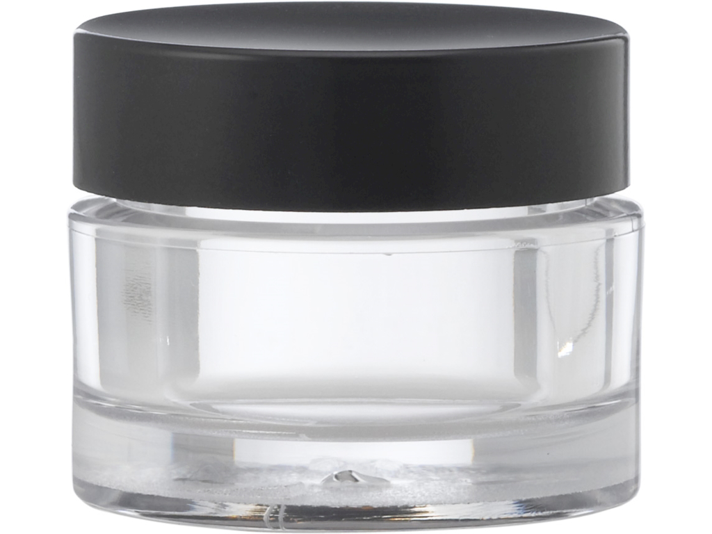 Klar plastkrukke 15 ml med sort låg