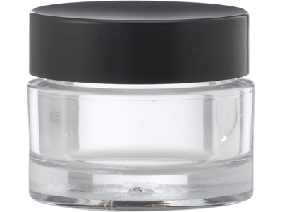 Klar plastkrukke 15 ml med sort låg