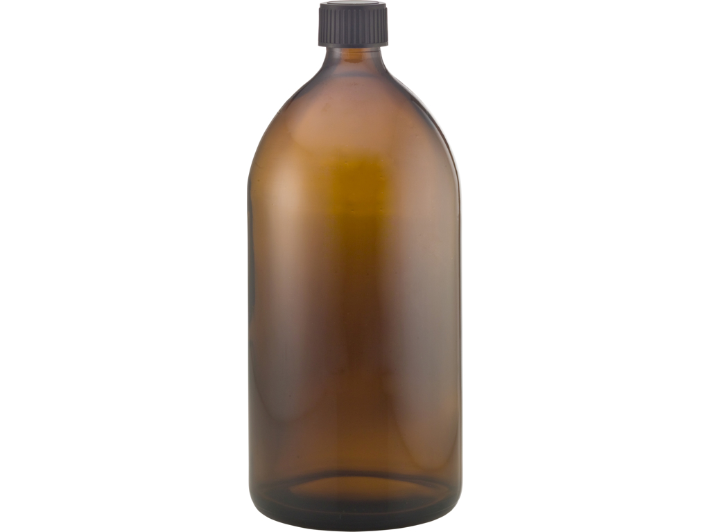 Brun glasflaske 1 l  sort låg 1stk