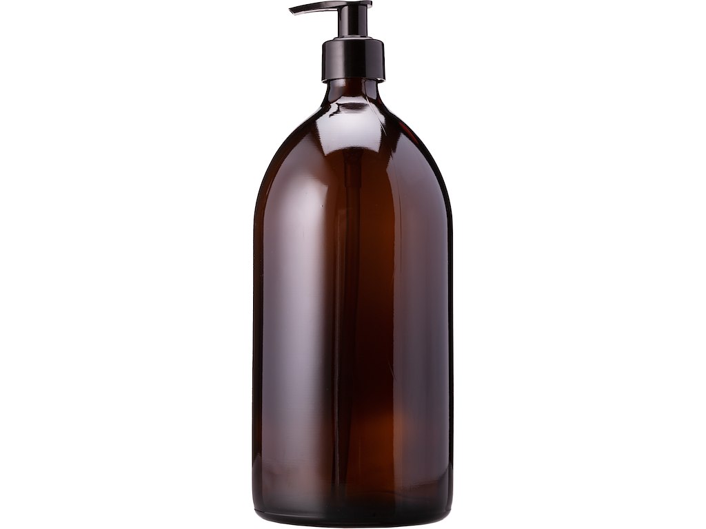 Brun glasflaske 1 l pumpe 1 stk