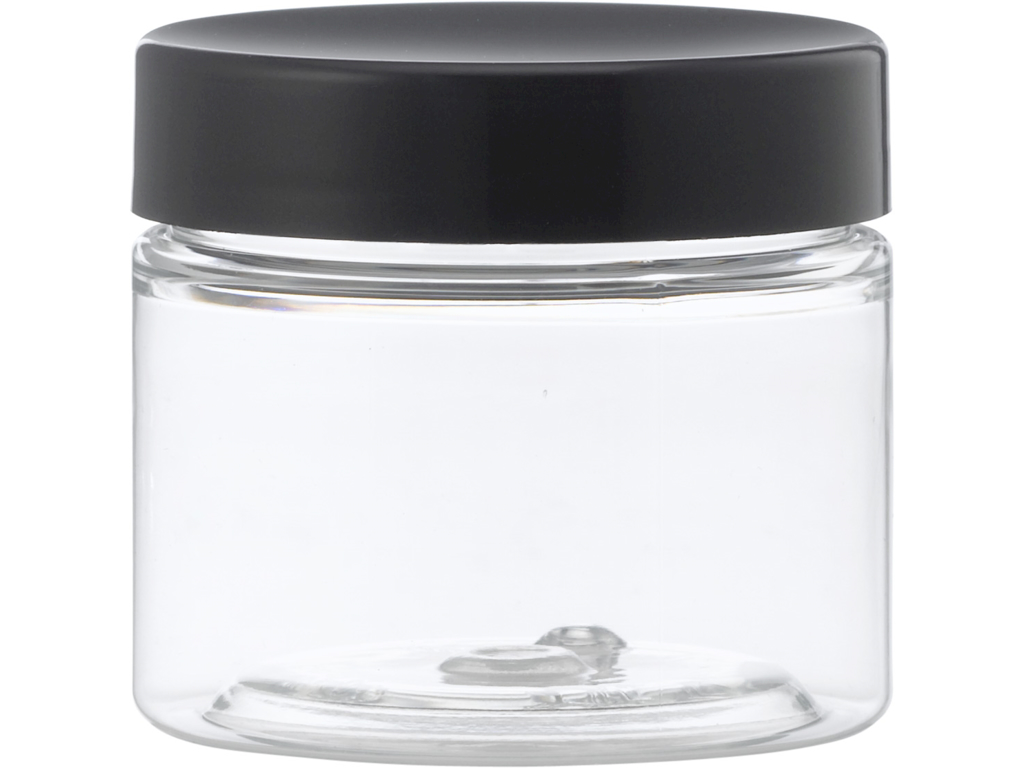 Klar plastkrukke 50 ml sort låg 1 stk