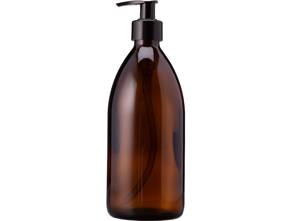 Brun glasflaske 500 ml med pumpe 1 stk