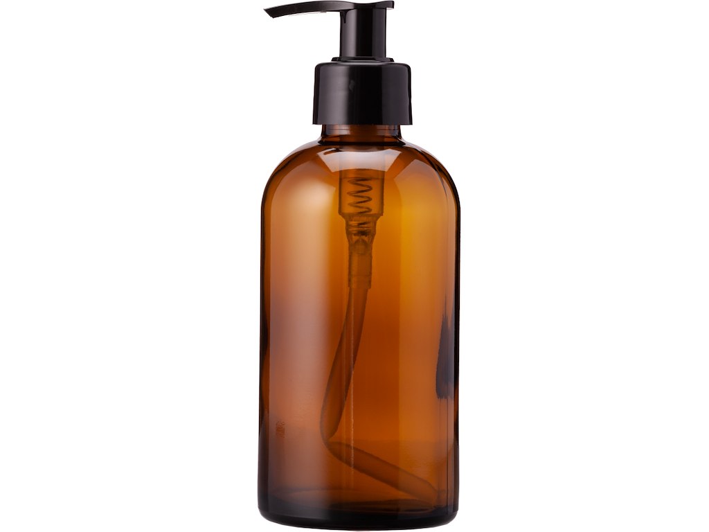Brun glasflaske 250 ml med pumpe 1 stk